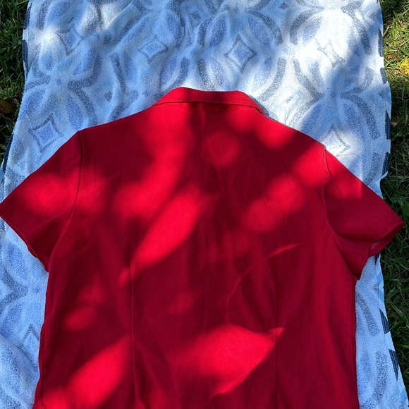 Studio C Red Faux Suede Short Sleeves Blazer Button Up Blouse Slits on Sides 16 - Picture 11 of 15